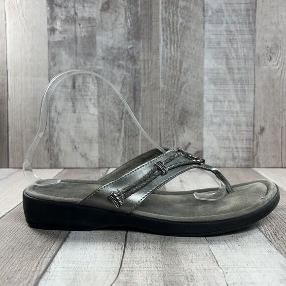 Minnetonka Women's Silverthorne Thong Sandals Flip Flops Leather Silver Size 9 - Picture 8 of 12